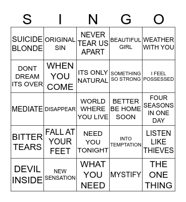 448 INXS VS CROWDED HOUSE Bingo Card