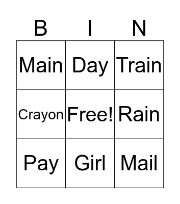 Phonics Bingo Card