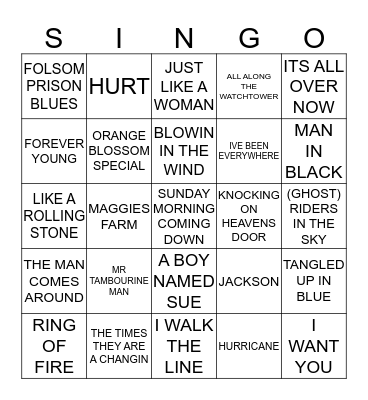 449 JOHNNY CASH VS BOB DYLAN Bingo Card