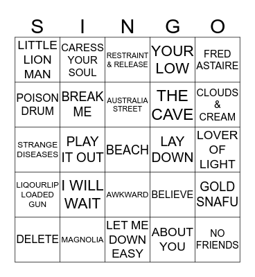 450 MUMFORD & SONS VS GANG OF YOUTHS VS STICKY FINGERS VS DMAS VS SAN CISCO Bingo Card