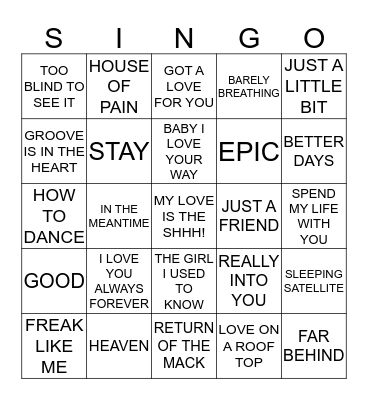 452 ONE HIT WONDERS OF THE 90’S Bingo Card