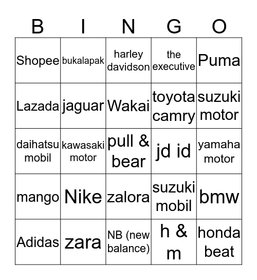 Sapira Bingo Card