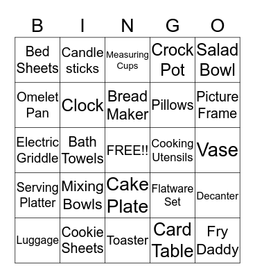 Debbie's Bridal Bingo Card