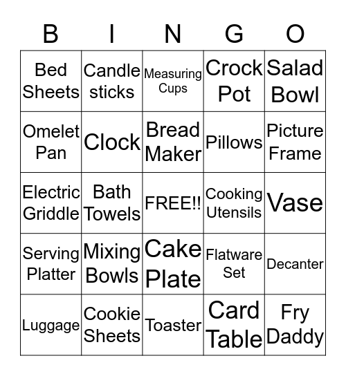 Debbie's Bridal Bingo Card