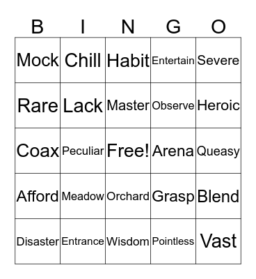 Vocabulary Bingo Card