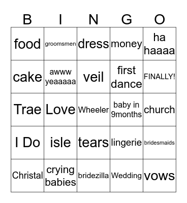 Bridal Bingo Card