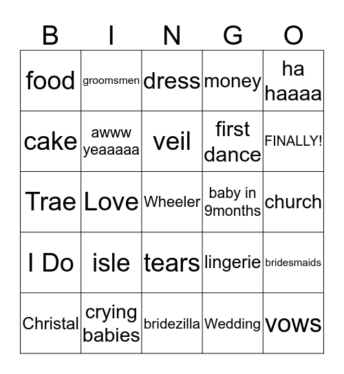 Bridal Bingo Card