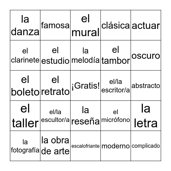 3.2 Lotería: Las Bellas Artes Bingo Card