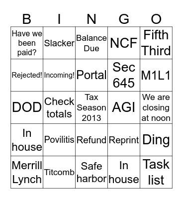Goodbye Tax Season 2013 Bingo Card