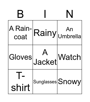 Clothes/Weather Bingo Card