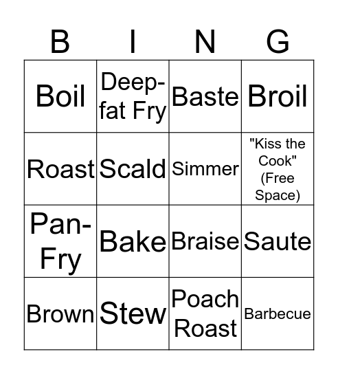 Cooking Terms Bingo Card