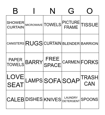 Clemons Family Housewarming Bingo Card