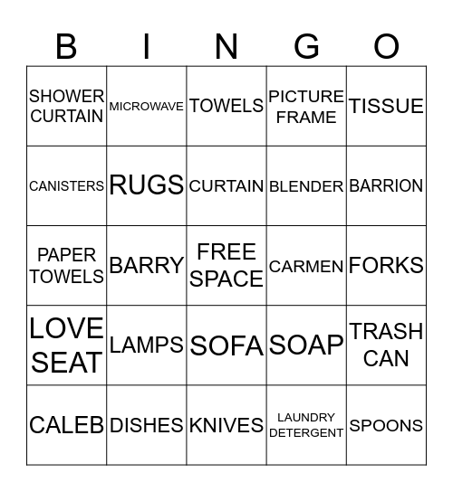 Clemons Family Housewarming Bingo Card