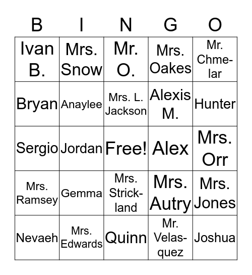 F.I.S. Special People to YOU!! Bingo Card