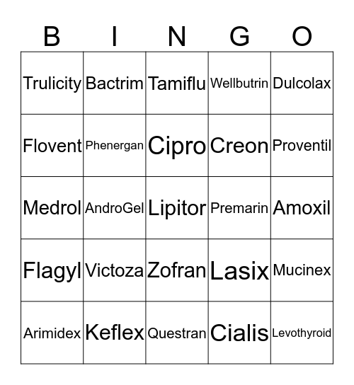 Brand name #2 Bingo Card