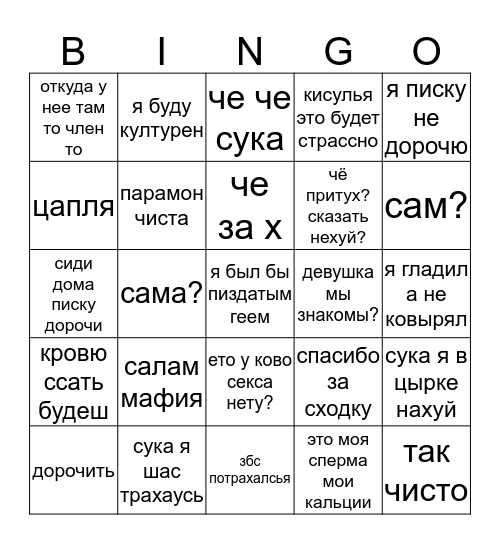 парамонобинго Bingo Card