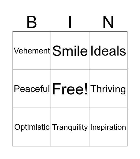 Posititvity Bingo Card