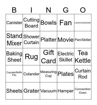 Registry Bingo Card