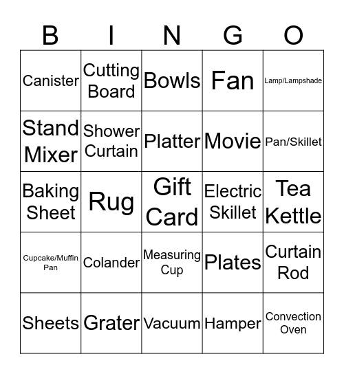 Registry Bingo Card