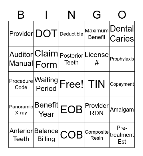 Provider & Claims Bingo Card
