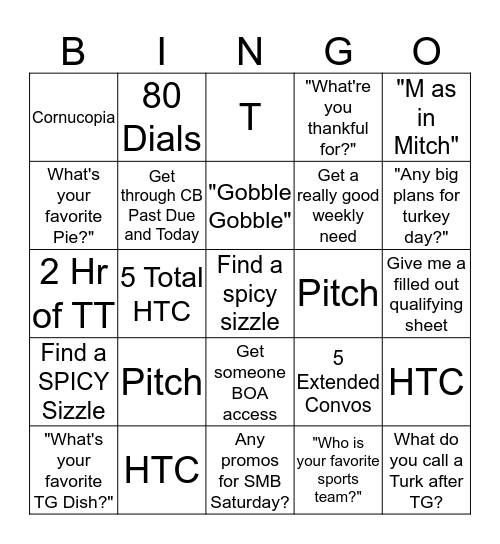 Thanksgiving Bingo Card