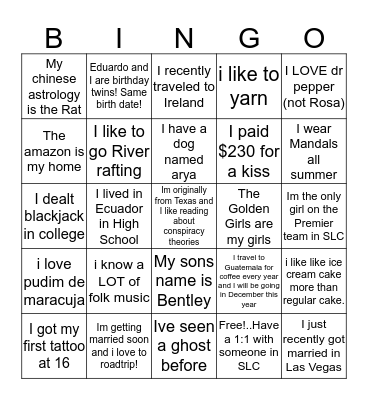 SLC/Seattle Team Bingo Card