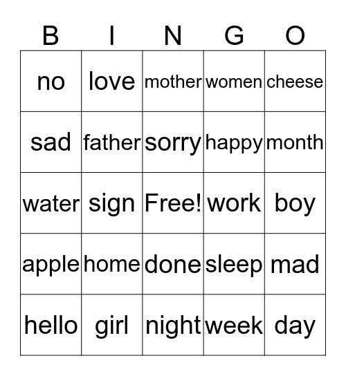 ASL Bingo Card