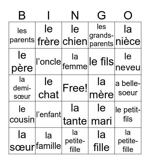 French BINGO! Bingo Card