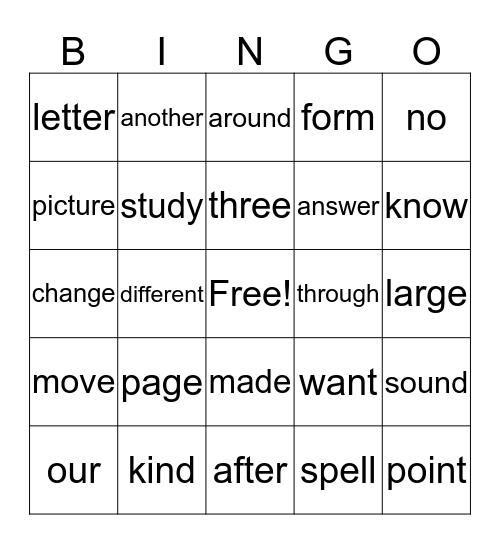 Rocco's Sight Words Bingo Card