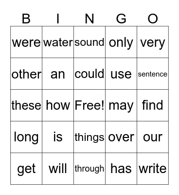 Alex's Sight Words Bingo Card