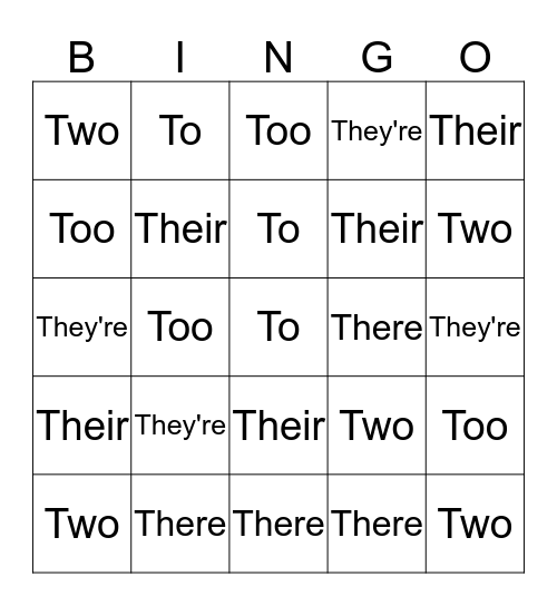 Too Many Twos BINGO! Bingo Card