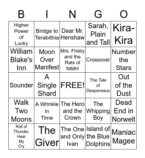 Newbery Bingo Card