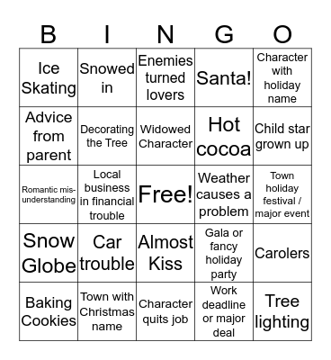 Hallmark Movie Night Bingo Card