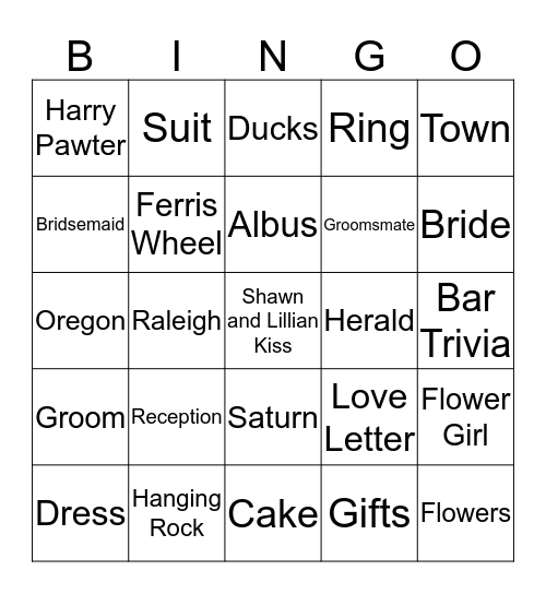 Shawn and Lillian's Wedding Shower Bingo Card