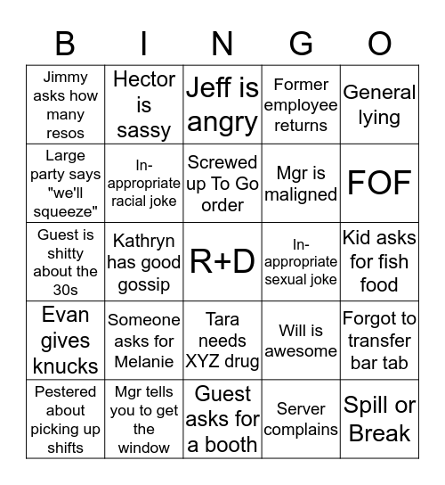 R+D Greeter Bingo Card