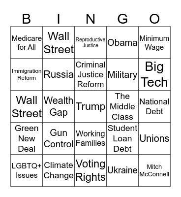 November Debate Bingo! Bingo Card