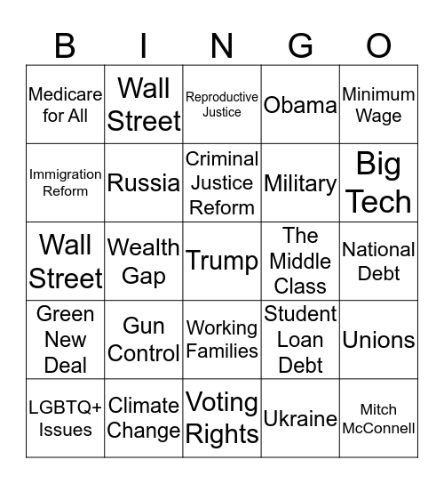 November Debate Bingo! Bingo Card