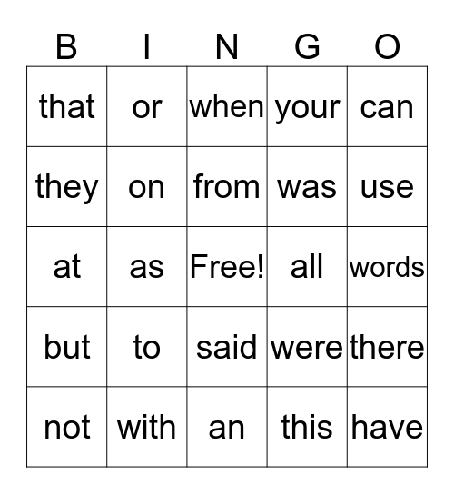 Jameson's Sight Words Bingo Card