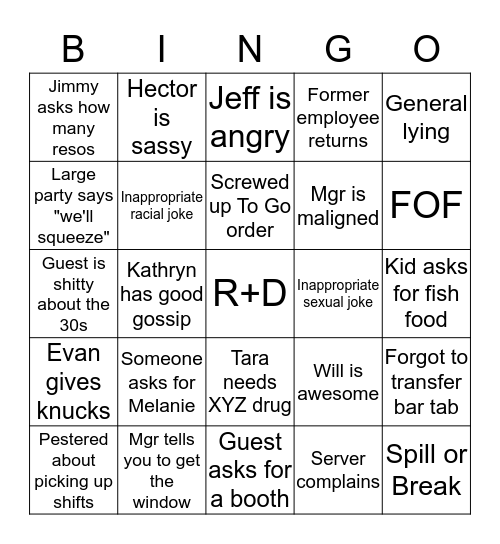 R+D Greeter Bingo Card