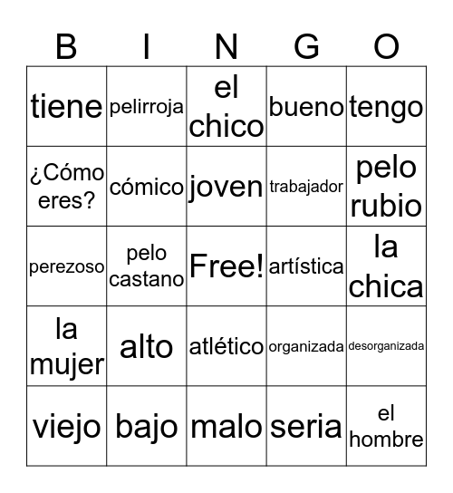 Spanish Bingo Card