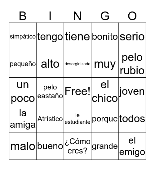 1.2 VOCAB Bingo Card