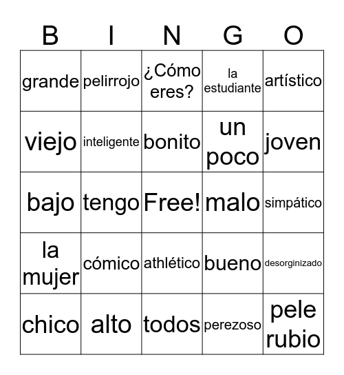 Spanish Bingo Card