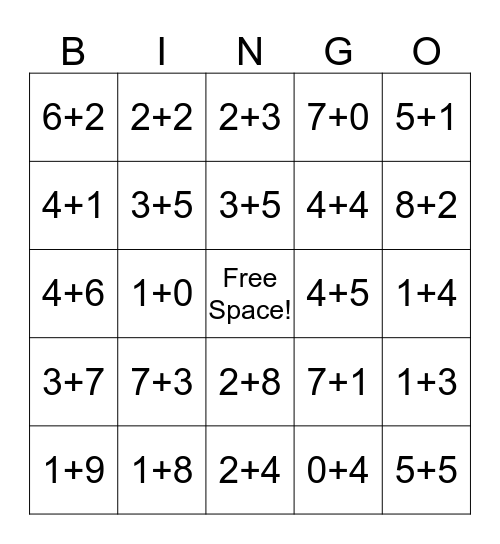 Kenda Addition Bingo Cards Bingo Card