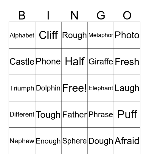 Silent "F" Bingo Card