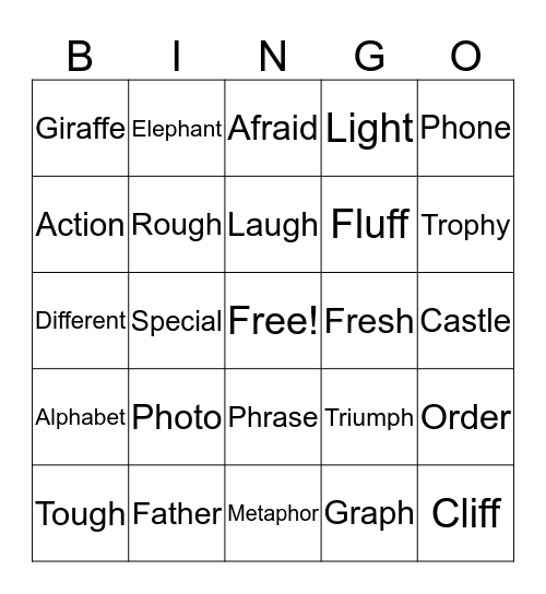 Secret "F" Sounds Bingo Card