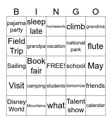 Playground 6  Bingo Card