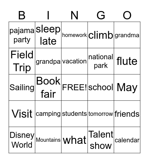 Playground 6  Bingo Card