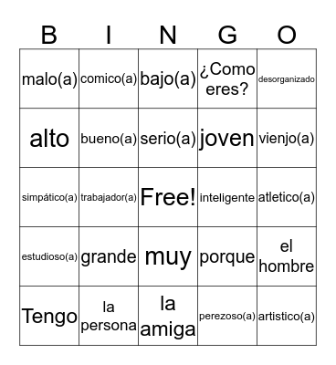 1.2 Spanish Bingo Card