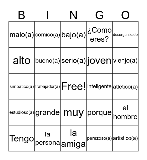 1.2 Spanish Bingo Card