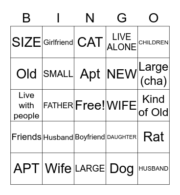 Living Situations (Unit 3) Bingo Card